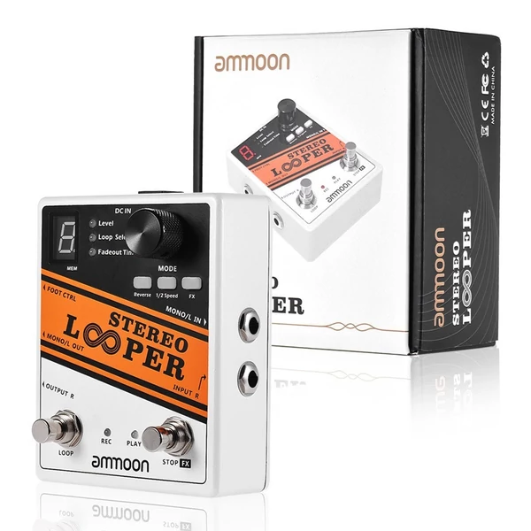 ammoon STEREO LOOPER hurokfelvétel Gitár effekt pedál, 10 független hurok