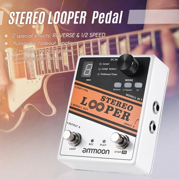 ammoon STEREO LOOPER hurokfelvétel Gitár effekt pedál, 10 független hurok
