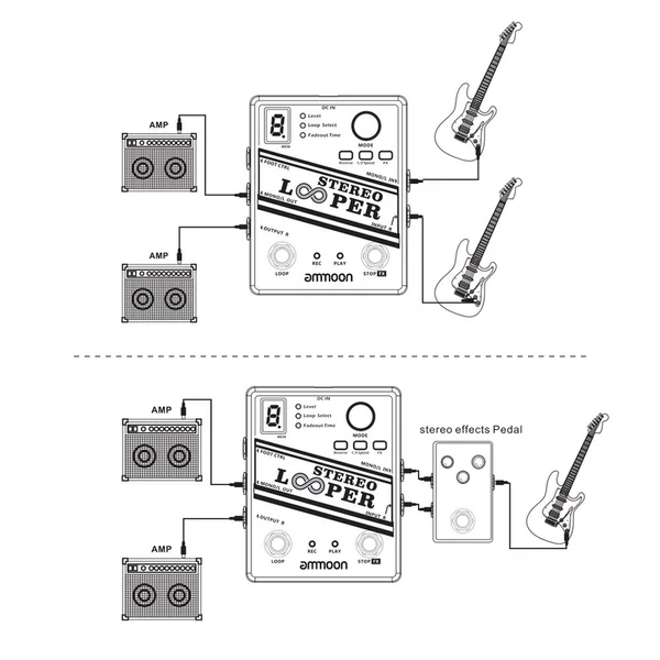 ammoon STEREO LOOPER hurokfelvétel Gitár effekt pedál, 10 független hurok