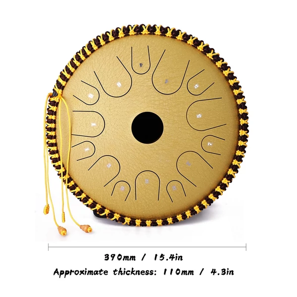 14 hüvelykes, 14 tónusú szénacél nyelvdob, C-kulcsos kézi serpenyős dob dobverőkkel - Arany