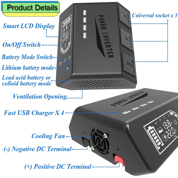 Tiszta szinuszhullámú hordozható inverter, autós inverter