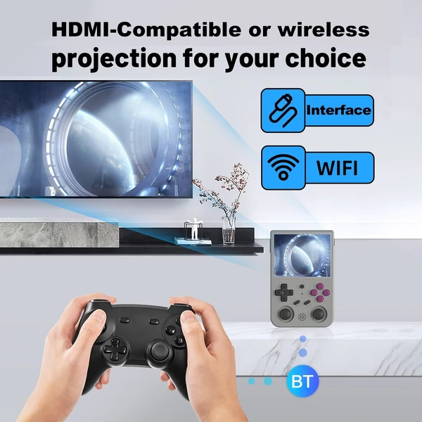 ANBERNIC RG353V retro kézi játékkonzol 3,5 hüvelykes IPS képernyővel és 5G WiFi támogatással - Szürke, 128GB