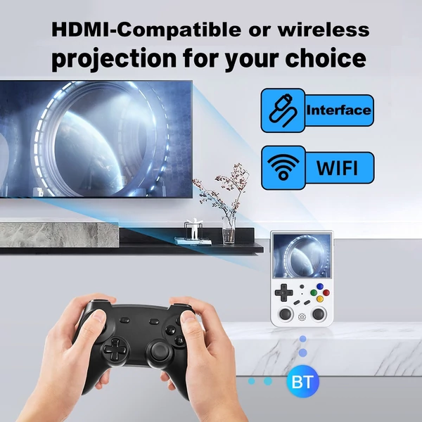 ANBERNIC RG353V retro kézi játékkonzol 3,5 hüvelykes IPS képernyővel és 5G WiFi támogatással - Fehér, 128GB