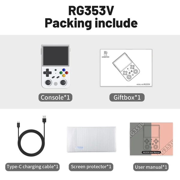 ANBERNIC RG353V retro kézi játékkonzol 3,5 hüvelykes IPS képernyővel és 5G WiFi támogatással - Fehér, 128GB