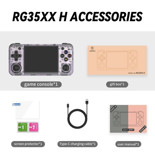 ANBERNIC RG35XX H Retro kézi játékkonzol - nagy teljesítmény - Lila, 64GB