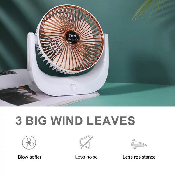 Hordozható mini asztali elektromos hűtőventilátor, 3 fokozatban állítható - Fehér és arany