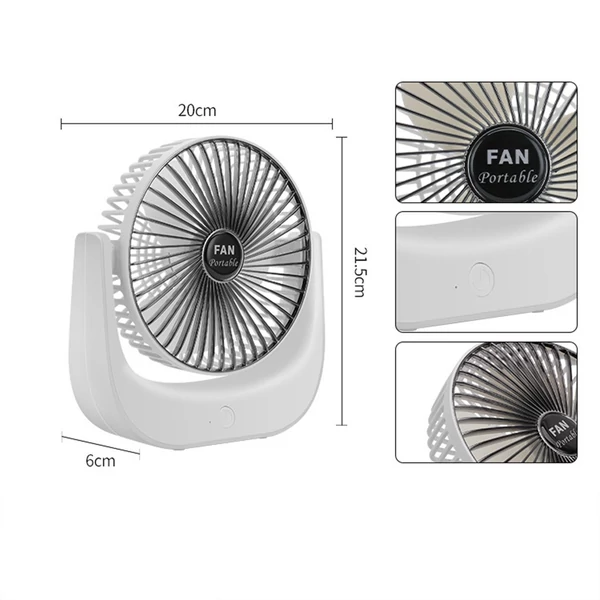 Hordozható mini asztali elektromos hűtőventilátor, 3 fokozatban állítható - Fehér és arany
