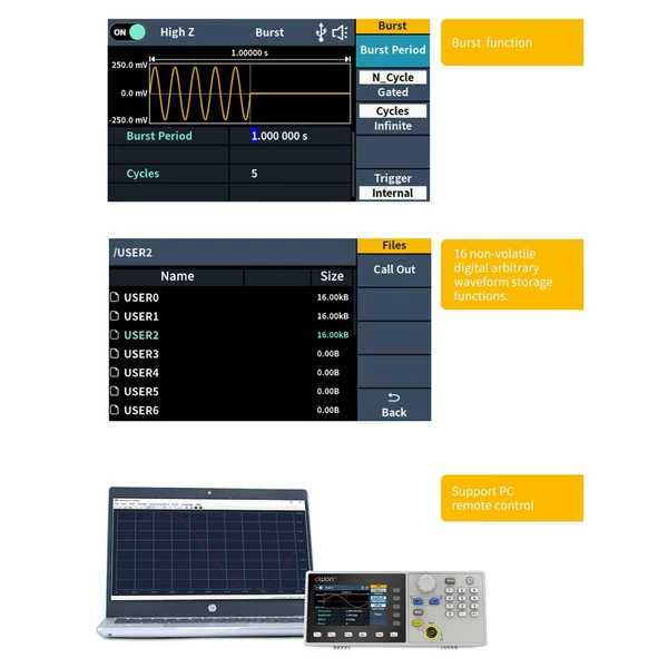 OWON DGE1060 60MHz 300MSa/s tetszőleges hullámforma generátor