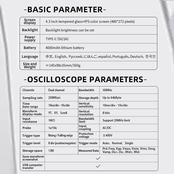 3 az 1-ben oszcilloszkópos multiméteres jelgenerátor gép 4,3 hüvelykes IPS kijelzővel