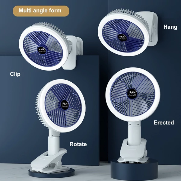 Hordozható elektromos, többfunkciós rögzíthető ventilátor – szabályozható éjszakai lámpa nélkül