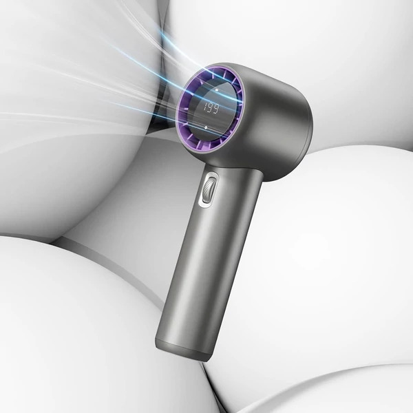 Hordozható kézi mini ventilátor, 1-199 sebességfokozattal, digitális kijelzővel - Szürke
