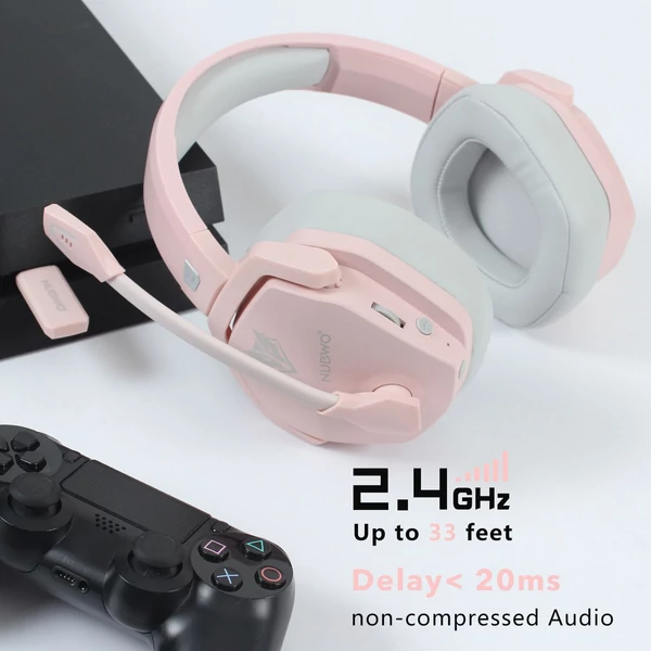 NUBWO G06-BT vezeték nélküli, fülön keresztül használható fejhallgató játékhoz PS5 PS4 PC laptophoz zajszűrővel - Pink