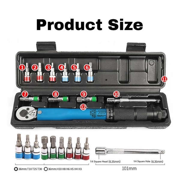 Állítható nyomatékkulcs készlet, 1/4 hüvelykes meghajtókulcskészlet, 3-33 Nm