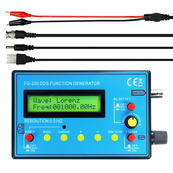 FG-200 DDS funkciójelgenerátor, frekvenciaszámláló 0,01 Hz - 500 KHz jelforrás modul - Antenna nélkül