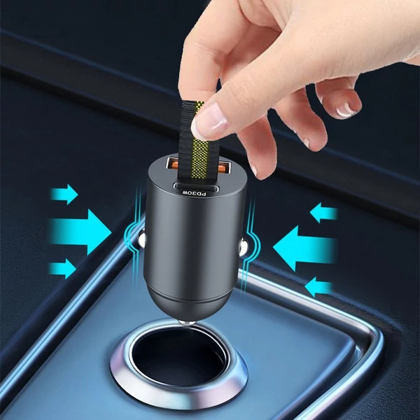 Autós töltőadapter, QC3.0+PD30W kétportos gyorstöltő