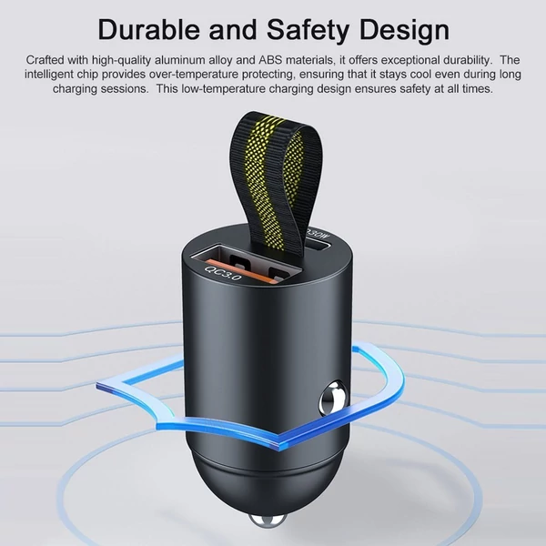 Autós töltőadapter, QC3.0+PD30W kétportos gyorstöltő