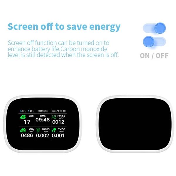 Tuya WiFi 10 az 1-ben levegőminőség-érzékelő, háztartási hordozható AQI PM2.5 PM1.0 PM10 CO2 TVOC HCHO teszter - Fekete
