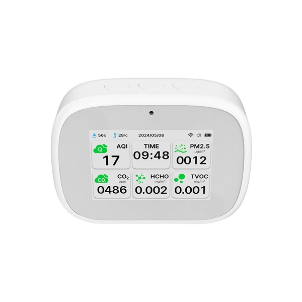 Tuya WiFi 10 az 1-ben levegőminőség-érzékelő, háztartási hordozható AQI PM2.5 PM1.0 PM10 CO2 TVOC HCHO teszter - Fehér