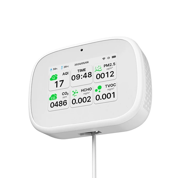 Tuya WiFi 10 az 1-ben levegőminőség-érzékelő, háztartási hordozható AQI PM2.5 PM1.0 PM10 CO2 TVOC HCHO teszter - Fehér