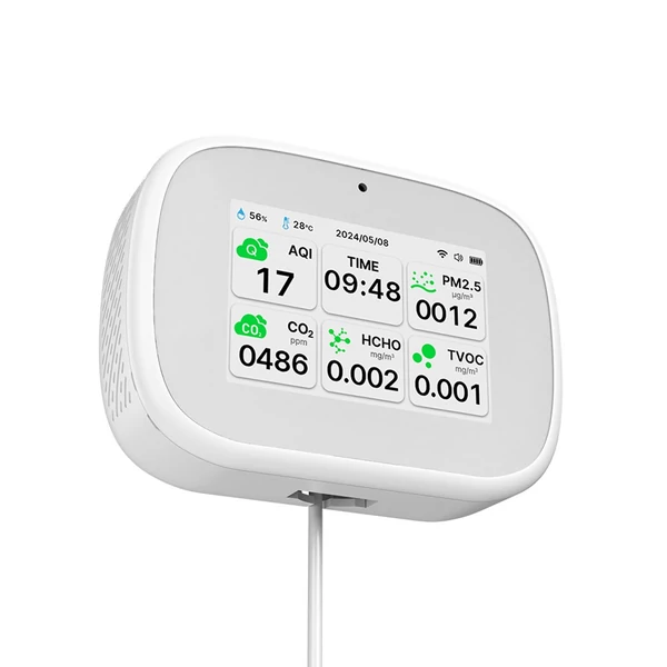 Tuya WiFi 10 az 1-ben levegőminőség-érzékelő, háztartási hordozható AQI PM2.5 PM1.0 PM10 CO2 TVOC HCHO teszter - Fehér
