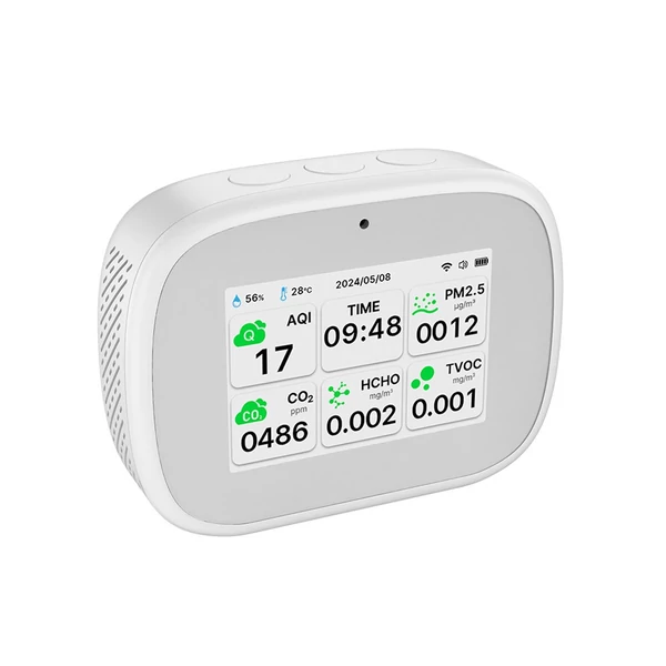 Tuya WiFi 10 az 1-ben levegőminőség-érzékelő, háztartási hordozható AQI PM2.5 PM1.0 PM10 CO2 TVOC HCHO teszter - Fehér
