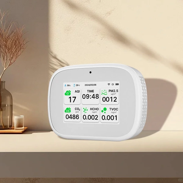 Tuya WiFi 10 az 1-ben levegőminőség-érzékelő, háztartási hordozható AQI PM2.5 PM1.0 PM10 CO2 TVOC HCHO teszter - Fehér