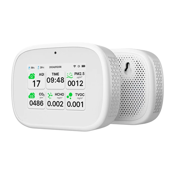 Tuya WiFi 10 az 1-ben levegőminőség-érzékelő, háztartási hordozható AQI PM2.5 PM1.0 PM10 CO2 TVOC HCHO teszter - Fehér