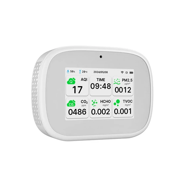 Tuya WiFi 10 az 1-ben levegőminőség-érzékelő, háztartási hordozható AQI PM2.5 PM1.0 PM10 CO2 TVOC HCHO teszter - Fehér