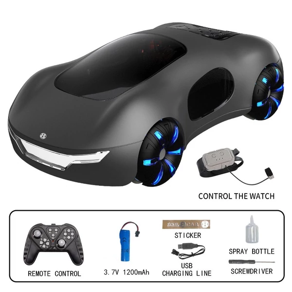 2,4 GHz-es távirányítós Drift Car dupla spray-vel, gesztusérzékelős vezérléssel - Fekete, 2 akkumulátor