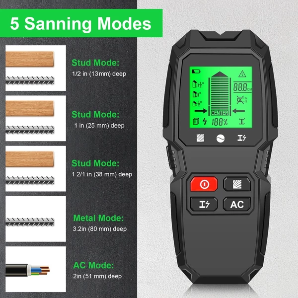 Stud Finder fali szkenner 5 az 1-ben elektronikus Stud Detector HD LCD kijelzővel - Fekete