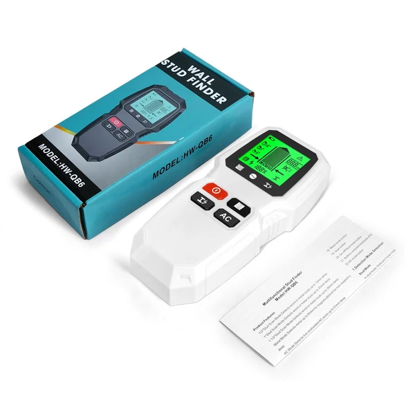 Stud Finder fali szkenner 5 az 1-ben elektronikus Stud Detector HD LCD kijelzővel - Fehér