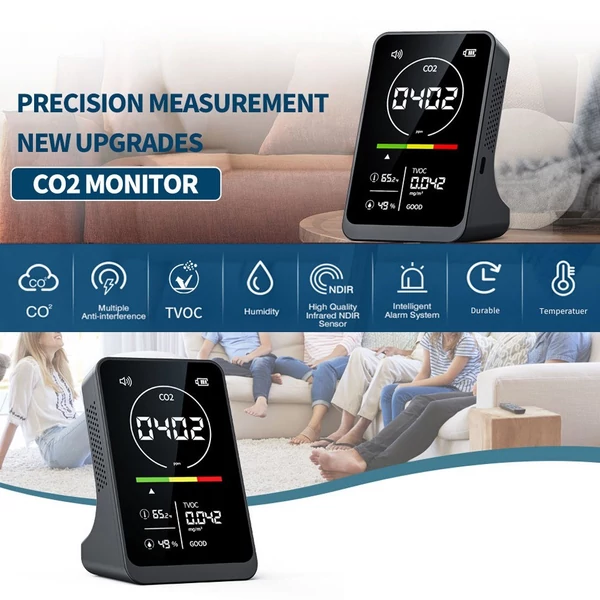 4 az 1-ben levegőminőség mérő, háztartási CO2 TVOC mérő