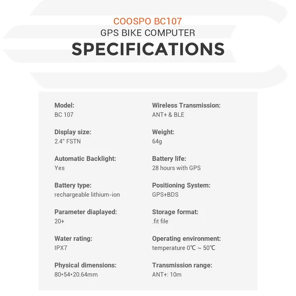 COOSPO BC107 kerékpáros számítógép, vezeték nélküli GPS kerékpár sebességmérő és kilométerszámláló - Fekete