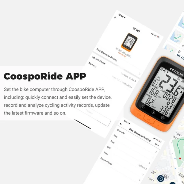 COOSPO BC107 kerékpáros számítógép, vezeték nélküli GPS kerékpár sebességmérő és kilométerszámláló - Narancs