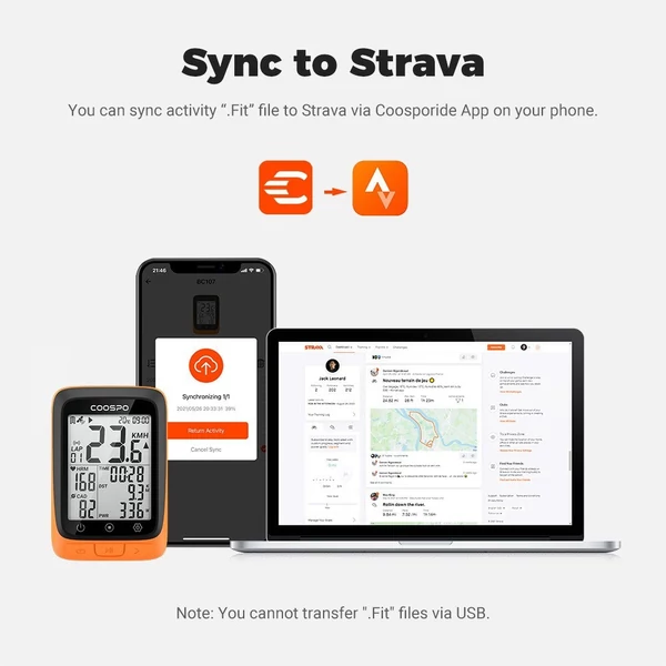 COOSPO BC107 kerékpáros számítógép, vezeték nélküli GPS kerékpár sebességmérő és kilométerszámláló - Narancs