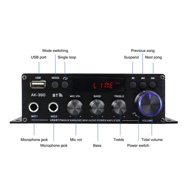 Mini audio teljesítményerősítő, 2CH 40W+40W autós otthoni használatra