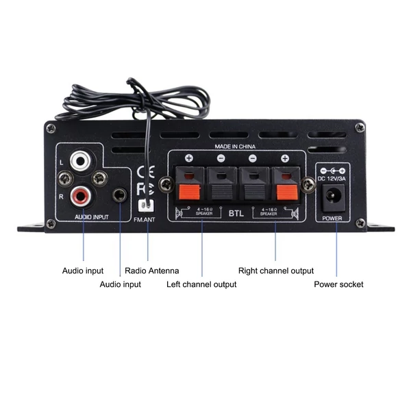 Mini audio teljesítményerősítő, 2CH 40W+40W autós otthoni használatra