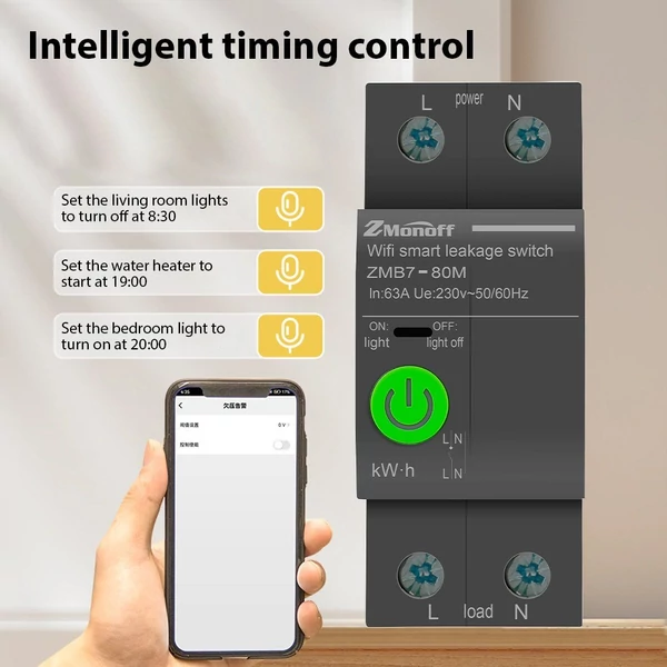 2P intelligens megszakító, Tuya APP Wifi-kompatibilis megszakító - Fekete