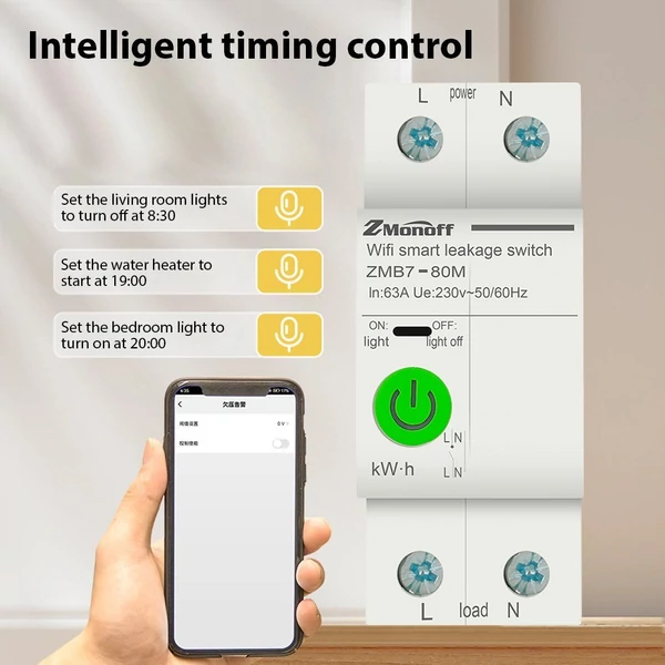 2P intelligens megszakító, Tuya APP Wifi-kompatibilis megszakító - Fehér