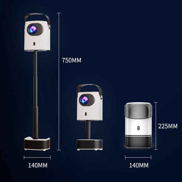 Hordozható TS-2 projektor, 1080P házimozi, Android 9.0 visszahúzható rúddal