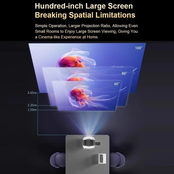 Hordozható TS-2 projektor, 1080P házimozi, Android 9.0 visszahúzható rúddal