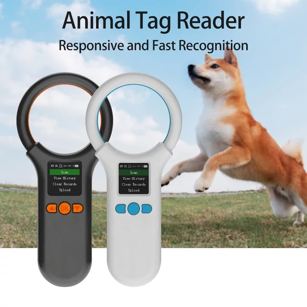 Állati mikrochip, állatcímke-szkenner, azonosító olvasó, RFID EMID állati kézi chip-olvasó - Fehér