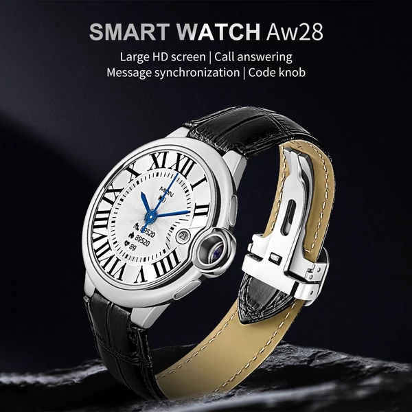 AW28 Smart Watch, 1,32 hüvelykes 360 x 360 képpont HD képernyő, BT - Fekete