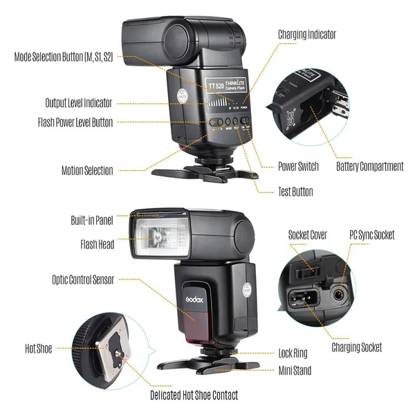 Godox TT520Ⅱ Univerzális beépített vaku, elektronikus Speedlite vaku + AT-16 2,4G vezeték nélküli indítójeladó