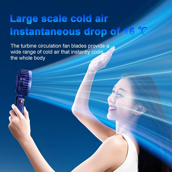 Kézi hordozható mini ventilátor, elektromos jéghűtő ventilátor - Kék