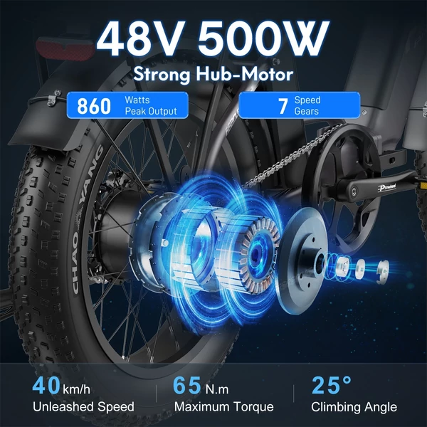 Fafrees FF20 Polar összecsukható elektromos kerékpár, 20*4,0 hüvelykes kövér gumiabroncs, 500 W-os motor - Piros