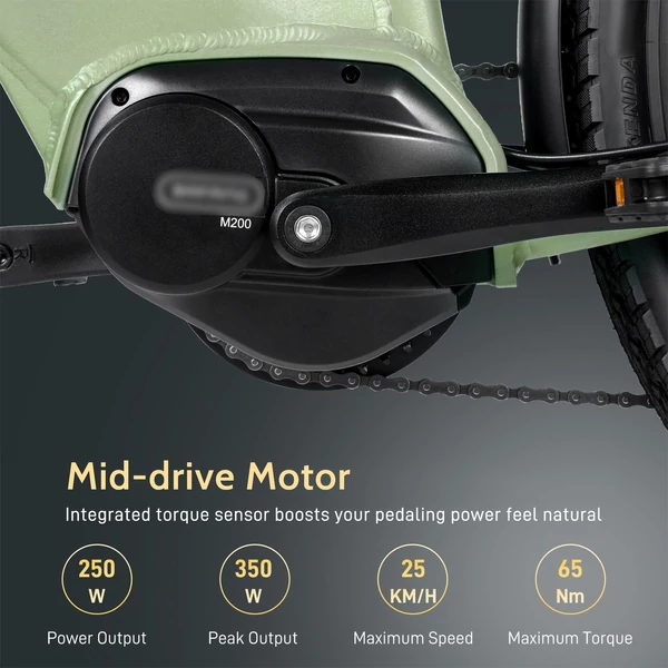 FAFREES FM9 elektromos kerékpár, KENDA 700C*45C gumik, 250W Bafang középhajtású motor - Zöld