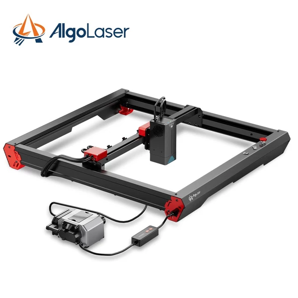 Algolaser Alpha 22W lézergravírozó automatikus levegő segédszivattyúval és Atomstack Maker AC1 kamerával
