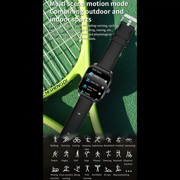 JX629 intelligens karkötős sportóra, fitnesz- és egészségkövető 2,01 hüvelykes IPS TFT érintőképernyővel és IP68/1,5 méteres vízállósággal - Fekete