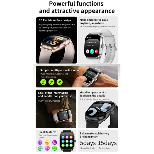 JX629 intelligens karkötős sportóra, fitnesz- és egészségkövető 2,01 hüvelykes IPS TFT érintőképernyővel és IP68/1,5 méteres vízállósággal - Pink